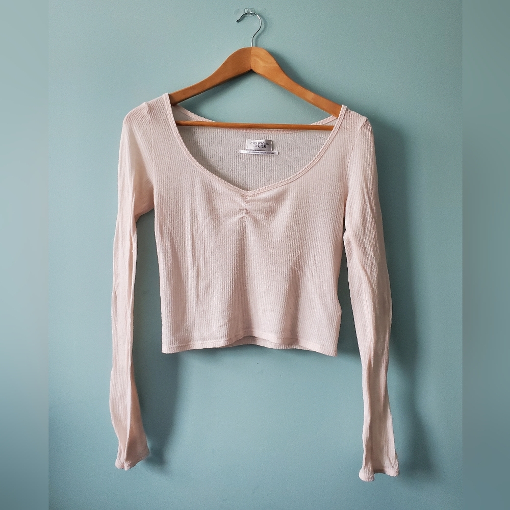 Urban Outfitters Out From Under Pale Pink Long Sleeve V-Neck Crop Top